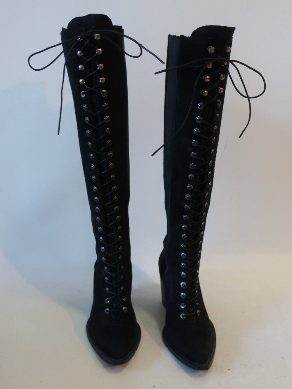 Womens Coach Lace-Up Black Suede Western Style Tall Boot 7.5 - Picture 7 of 16
